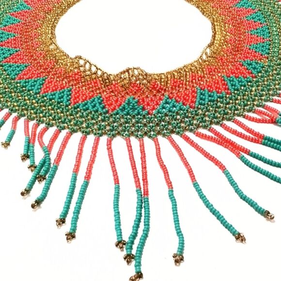Vintage Hand Woven Seed Bead Collar Style Statement Necklace - Picture 8 of 10